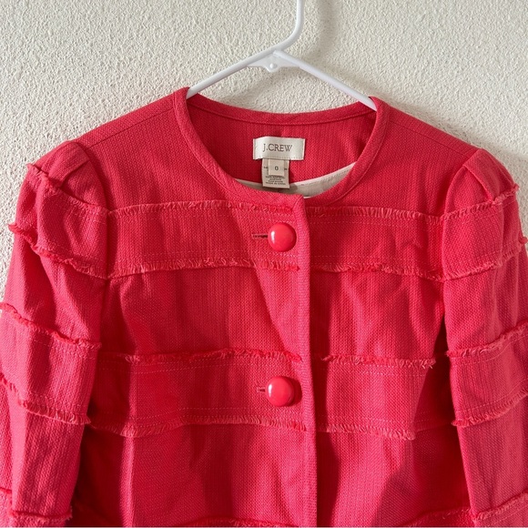 J. Crew Cotton Modal Blend Semi Cropped Jacket Sz 0 Coral Barbie Clueless preppy - Picture 3 of 9